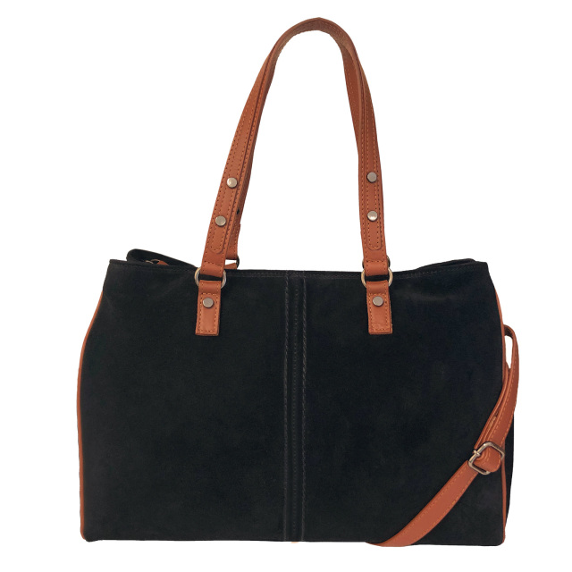 Large Rowallan Black Suede Leather Handbag, Tote bag, Shoulder Bag