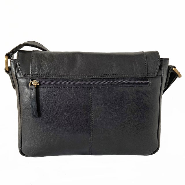 Rowallan Black Leather Handbag, Shoulder Bag, Cross Body Bag