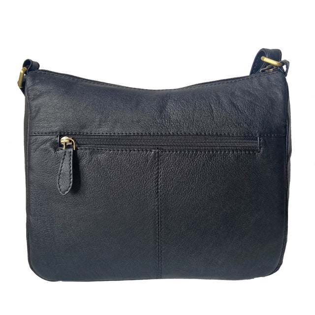 Rowallan Large Black Leather Handbag, Shoulder Bag, Cross Body Bag