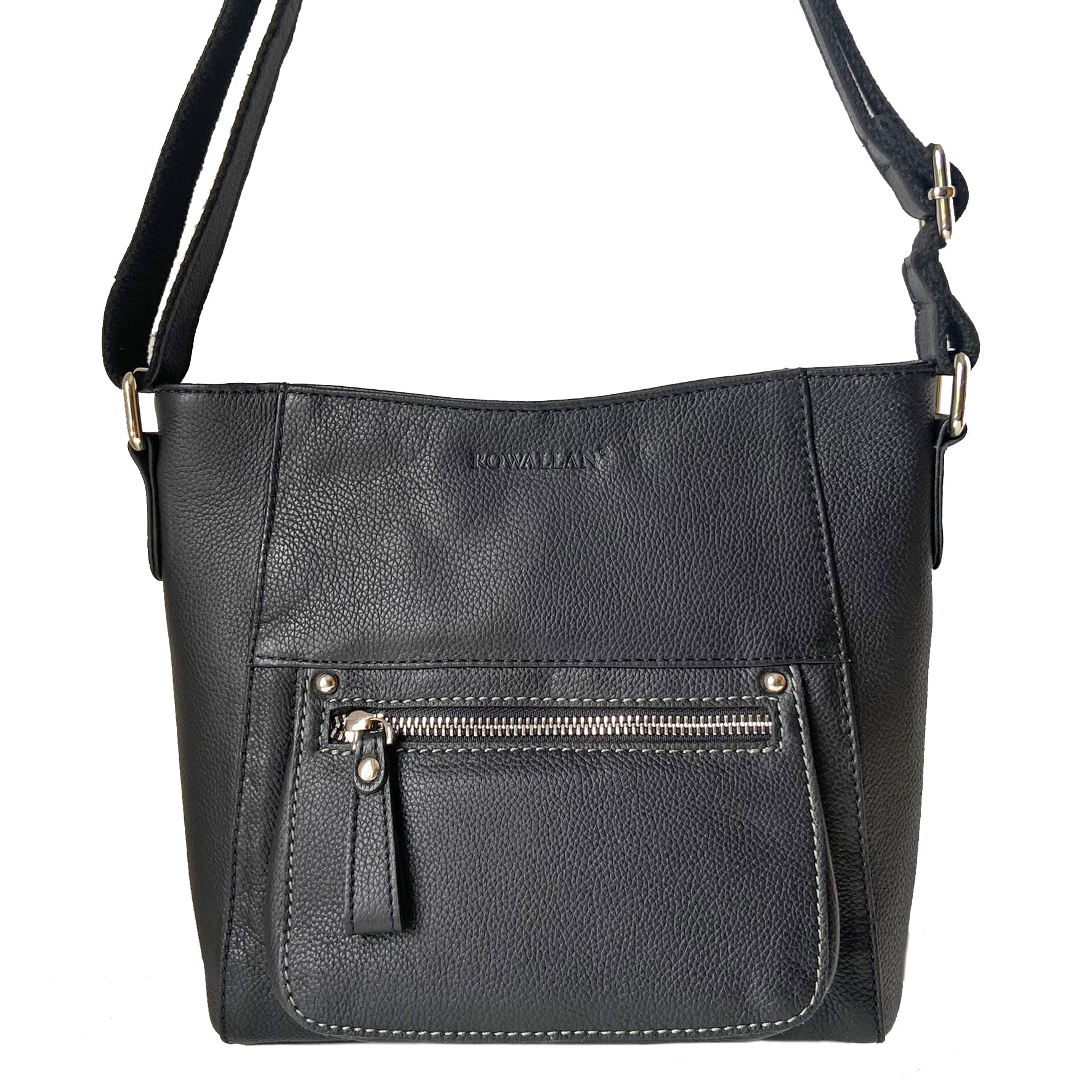 Rowallan Black Leather Shoulder Bag, Cross Body Bag