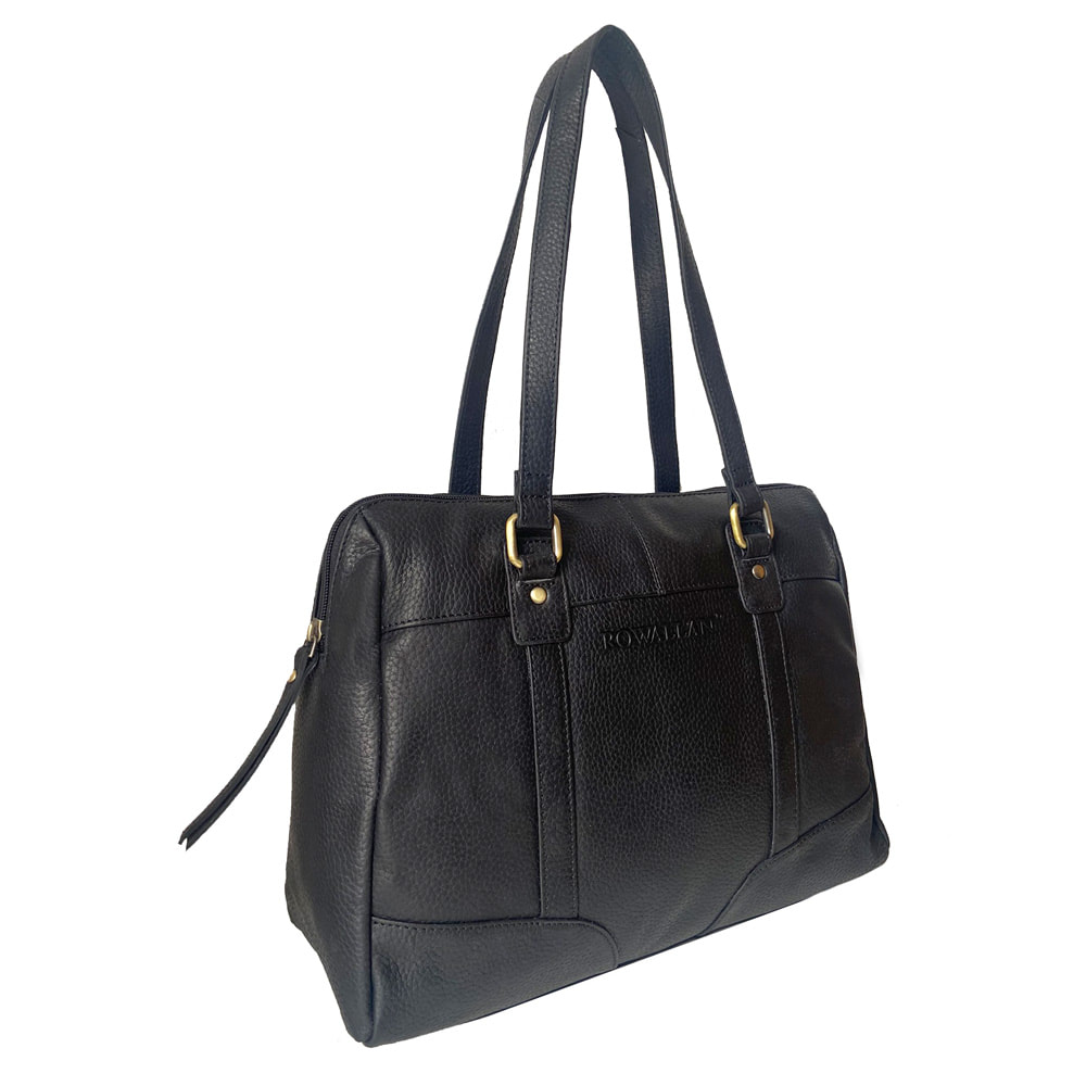 Rowallan Large Black Leather Shoulder Bag, Handbag