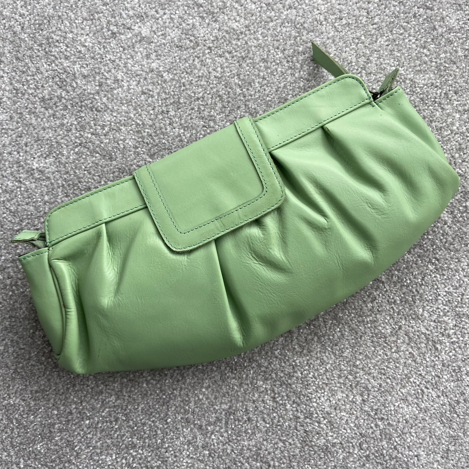 Large Green Leather Clutch Bag