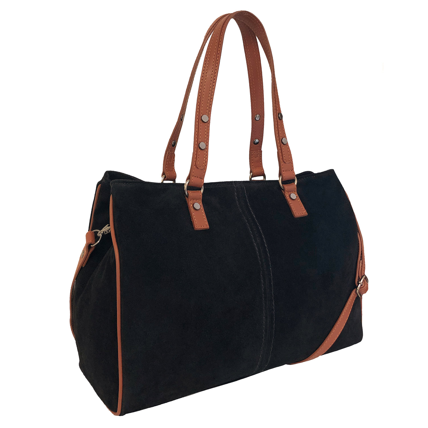 Large Rowallan Black Suede Leather Handbag, Tote bag, Shoulder Bag