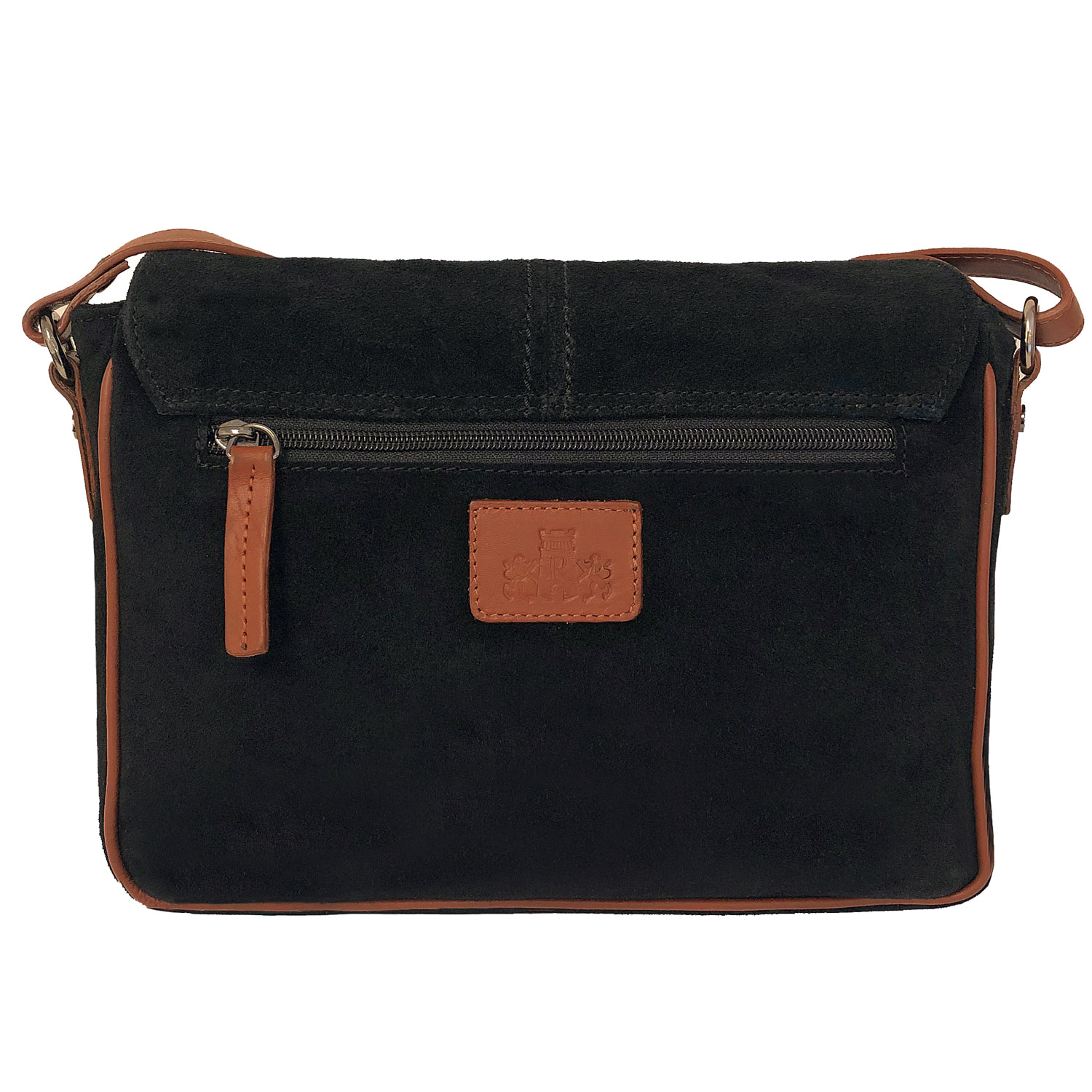 Rowallan Black Suede and Tan Leather Shoulder Bag