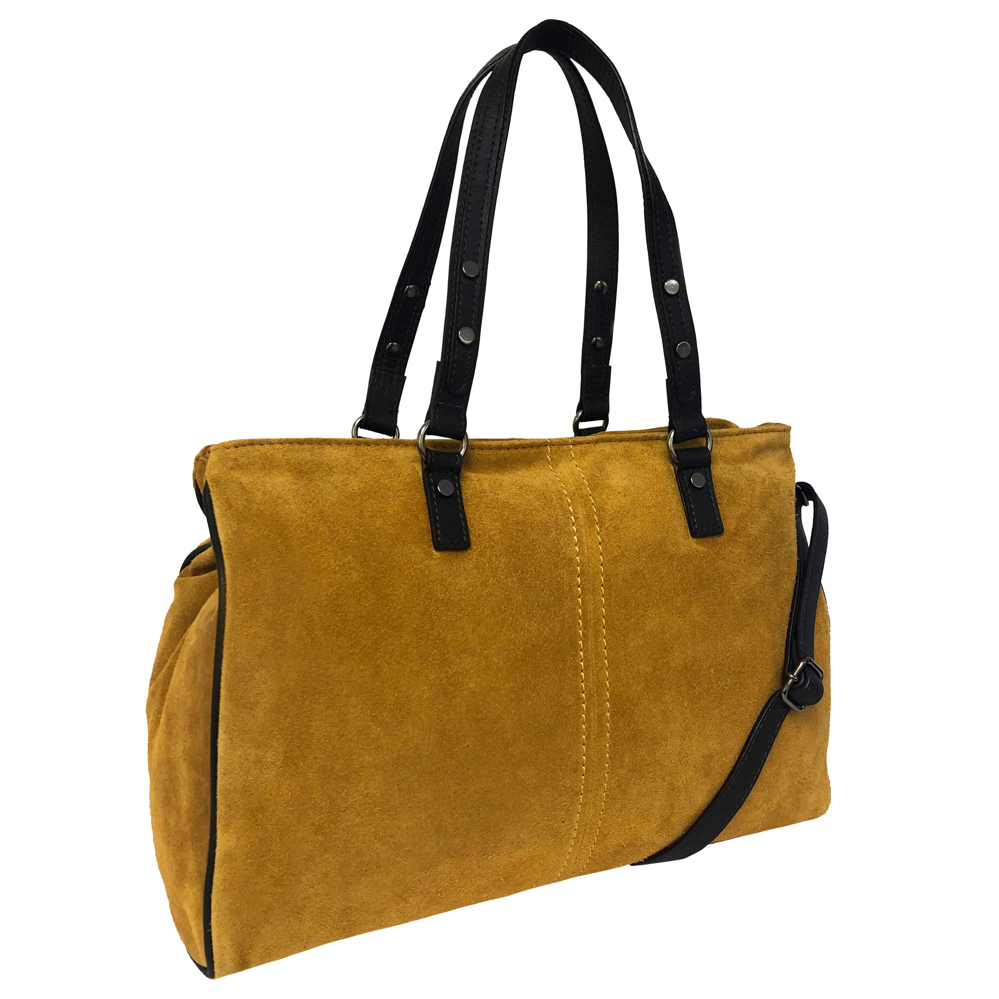 Large Rowallan Mustard Suede Leather Handbag, Tote bag, Shoulder Bag